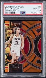 2024 PANINI SELECT WNBA ORANGE PRIZM #151 CAITLIN CLARK ROOKIE RC 82/125 PSA 10