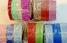 Washi Tape LOT of 15 Rolls GLITTER Pink Blue Red Green Silver Purple