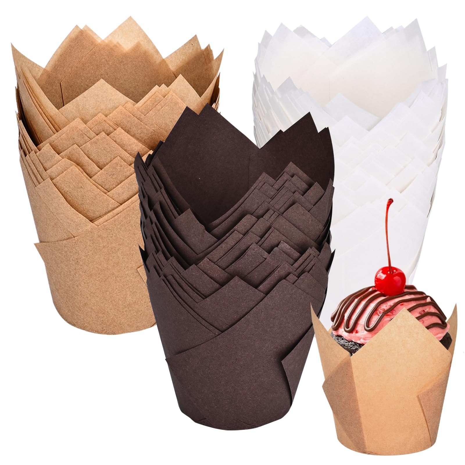 200 Pcs Tulip Cupcake Liners Unbleached Parchment Paper Muffin Liners Wrappers-image