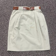 Vintage 1980s Skirt Casablanca White Rare Tan Belted Womans Size 34