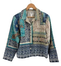 Coldwater Creek Patchwork Silk Blend Lightweight Jacket Size P/L Top Blouse