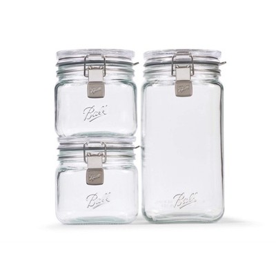 Ball Storage Latch Jars, 3-Pack 2 quart jars and 1 half-gallon jar, Clear
