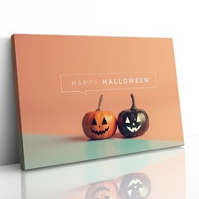 Happy Halloween Lantern with Spooky Pumpkin Canvas Framed Print Picture Wall Art