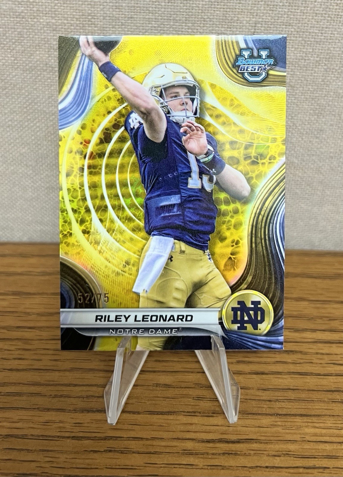 2024 Bowman Best U Riley Leonard Yellow Refractor #52/75 Notre Dame