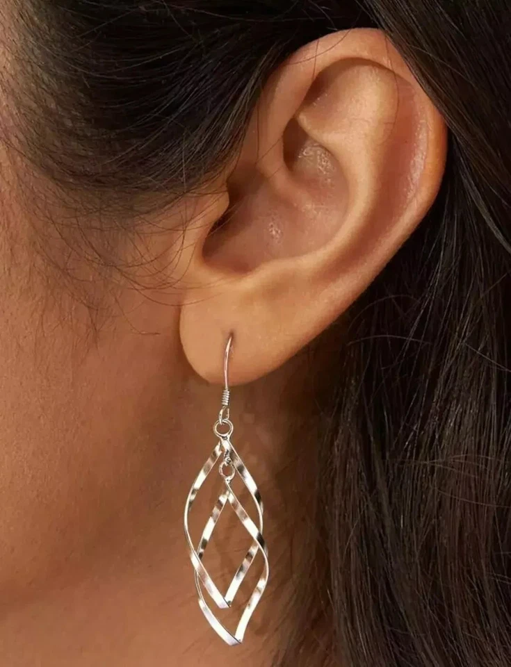Double Twist Drop Dangle Boho 925 Sterling Silver Hook Earrings Women Jewellery - Image 4 of 4