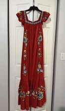 Farm Rio EUC Square Neck Embroidered Red Dress Size XS