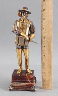 Vintage Italian GIUSEPPE VASARI Gilded Bronze Cavalier Sculpture w/ Agate Base