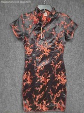 7Fairy Women's Black Red Floral Satin Cheongsam Qipao Dress NWT Sz 2