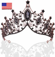 Halloween Black Tiaras and Crowns Baroque Crystal Queen Crowns for Costume Festi