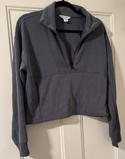Athleta Cropped 1/4 Zip Pullover Sweatshirt Blue Women  s Small Long Sleeve
