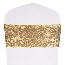 Pack of Stretch Sequin Chair Sashes Chair Bands One-Sided Sequins 50 Light Gold