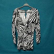 GUESS Black White Zebra Print Long Sleeve Deep V Neck Romper Women's SZ S/P