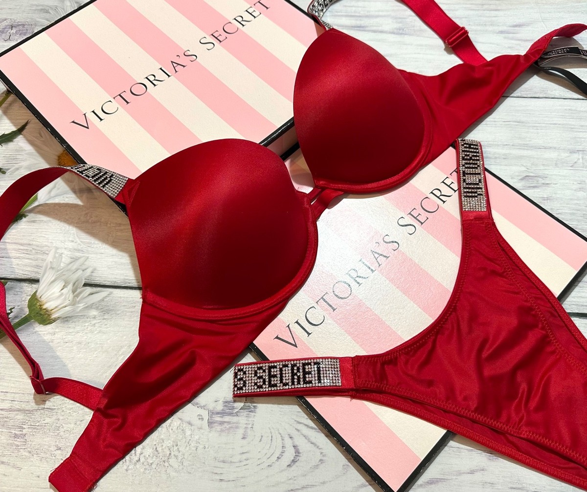 Victoria's Secret Sexy Shine Strap Push Up Bra Brazilian Panty Set