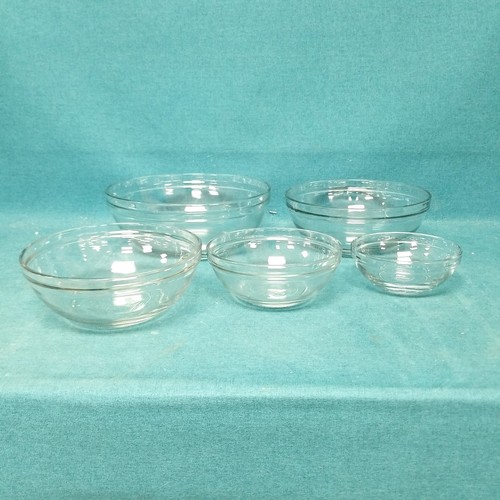 Vintage Anchor Hocking Nesting Bowls Mise En Place 5 Pc Set 5.5-10.25" Clear Gla