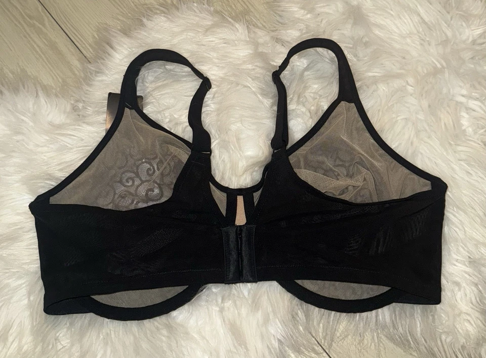 Olga 35090 Positively Fitting Silky Smooth Bra Lace Unlined UW Womens 42D Black - Image 4 of 4