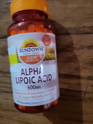Sundown Alpha Lipoic Acid 600mg Antioxidant Health Sugar Metabolism 60 ct 7/2026
