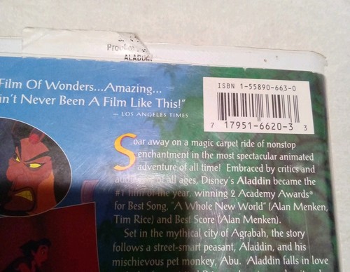 Walt Disney's Aladdin Black Diamond The Classics Collection (VHS, 1993) #1662 - Picture 6 of 6