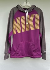 Nike Women Hoodie Purple  Gold Therma-fit Pullover Sweatshirt Size Medium