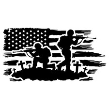 Distressed American Flag Soldier Battlefield Armed USA Patriot Decal Sticker