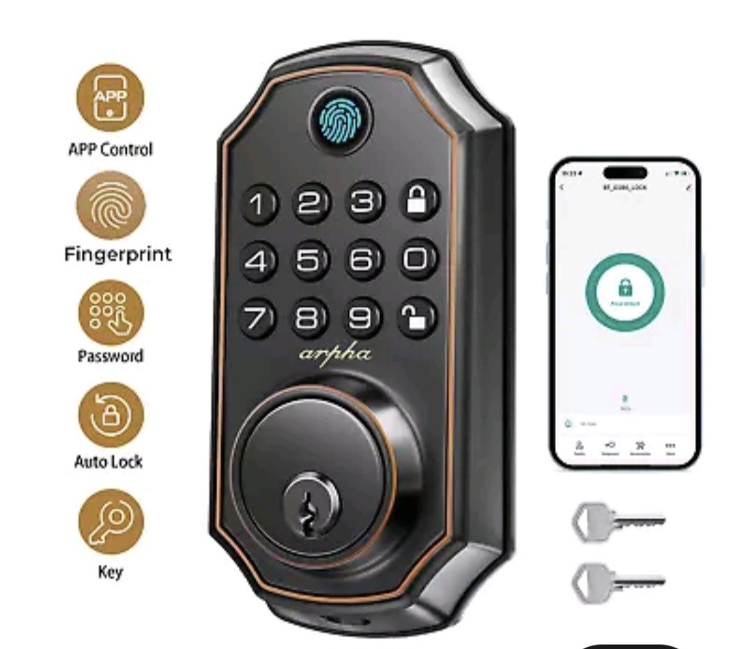 Smart Keyless Front Door Lock with Fingerprint Biometric & Bluetooth APP Access-image