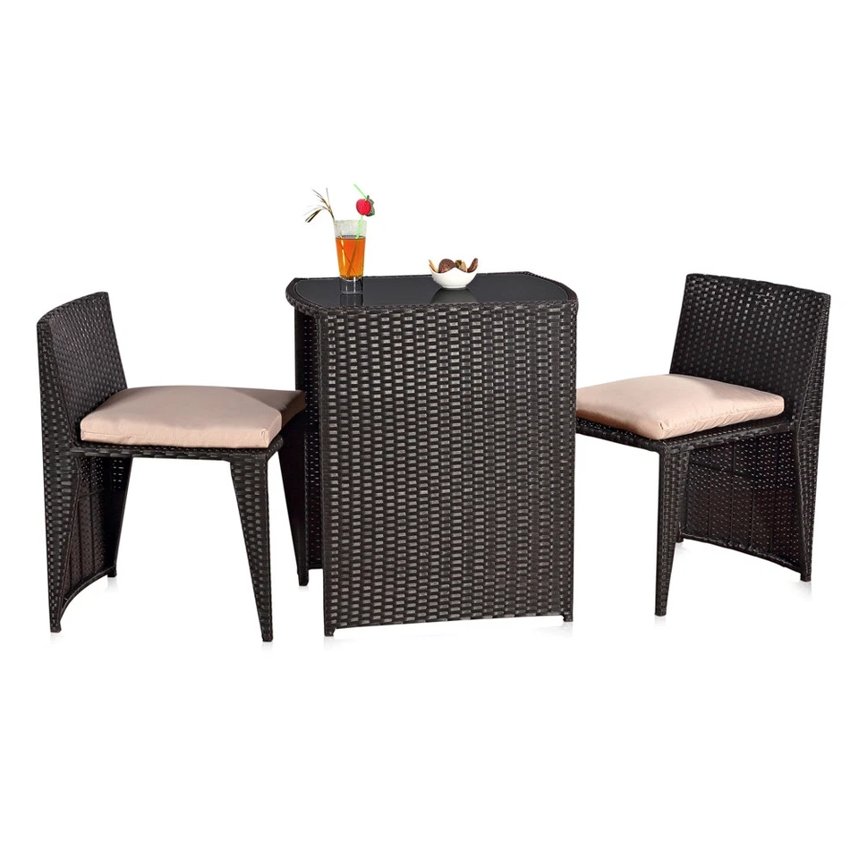 Gartenmöbel 3er Set Schwarz Poly Rattan Sitzgarnitur Gartenbar Rattanbar 🍹😎 - Bild 3 von 4