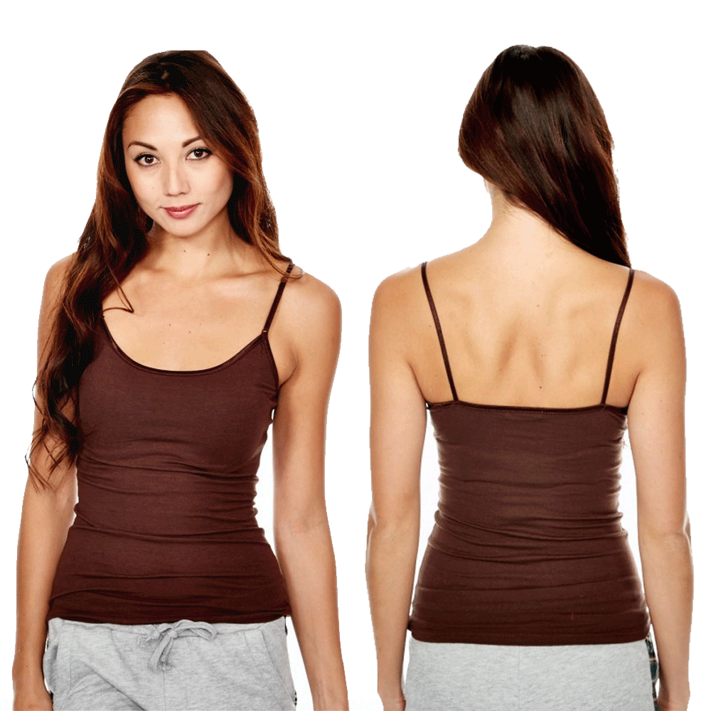 3PC Women Cami Tank Top Spaghetti Strap Long Camisole Layering Plain Brown S M L