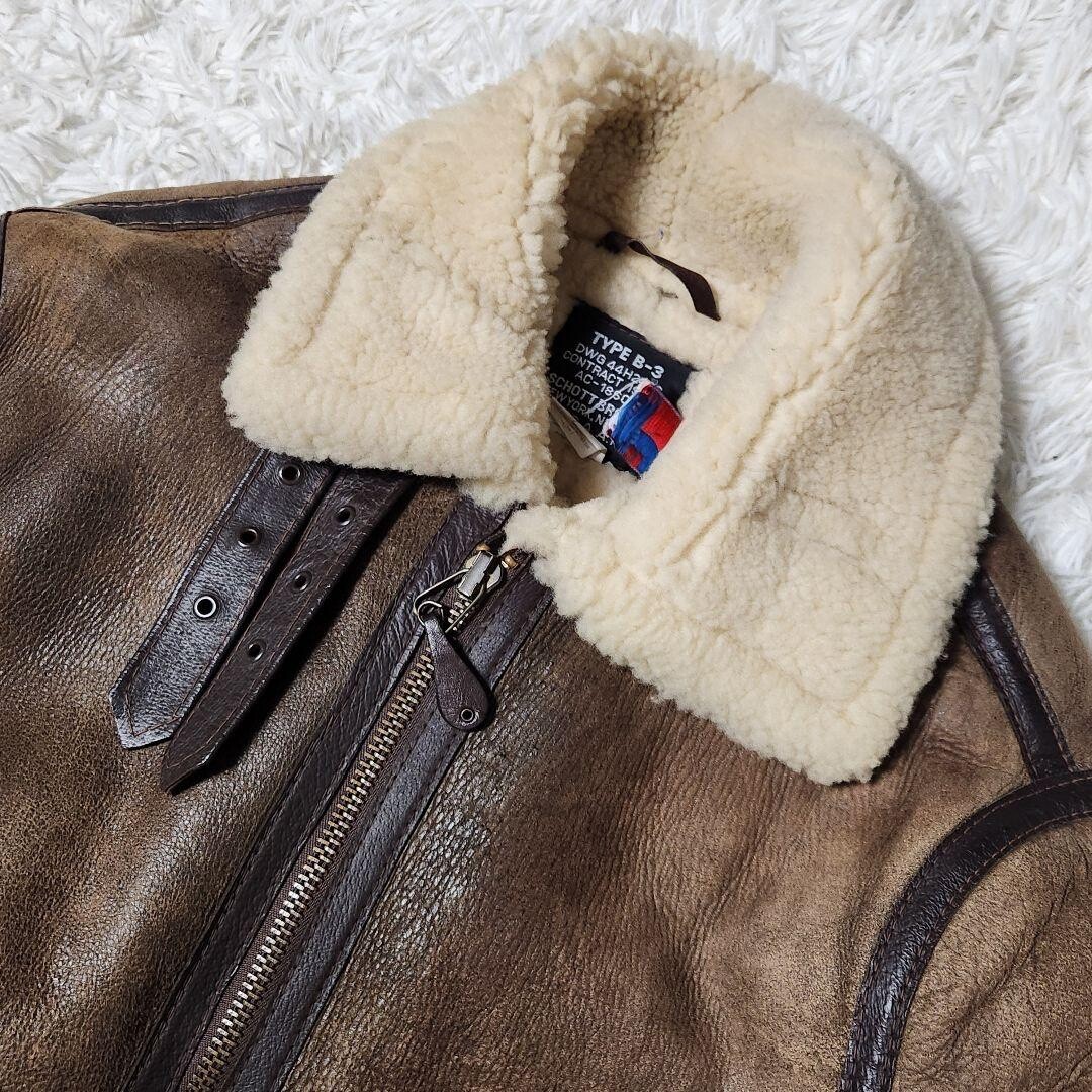 Schott Type B-3 Flight Mouton Leather Jacket Size 44 Made in