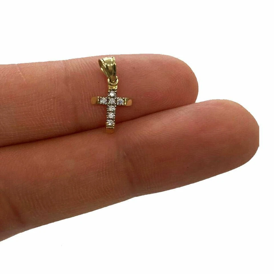 Dije colgante cruz circonita cúbica pequeña de oro amarillo de 10k