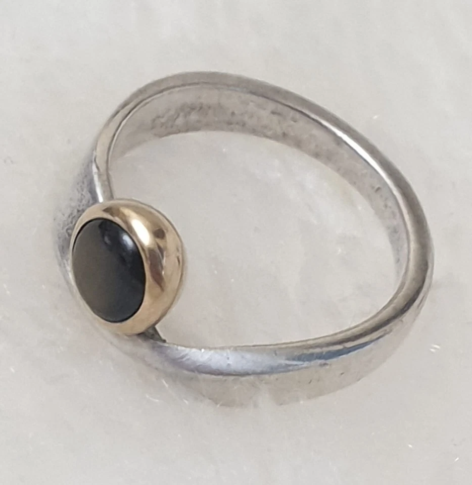 Schwarzer Stern-Saphir Designer Ring von KM 925 Silber / 18 Karat Gold Gr. 51 - Bild 2 von 4