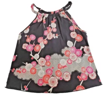 Trina Turk Womens Small Top ASIAN Floral 100% Silk Halter Tank Resort Wear