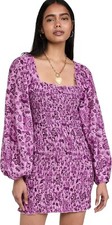 Free People Smock It To Me Floral Puffed Sleeve Smocked Mini Dress L Boho