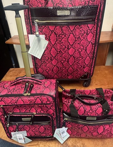 NEW SAMANTHA BROWN PYTHO 3 PC SET 26'/ UNDERSEATER /TOTE FUCHSIA BLACK COLOR - Picture 2 of 15