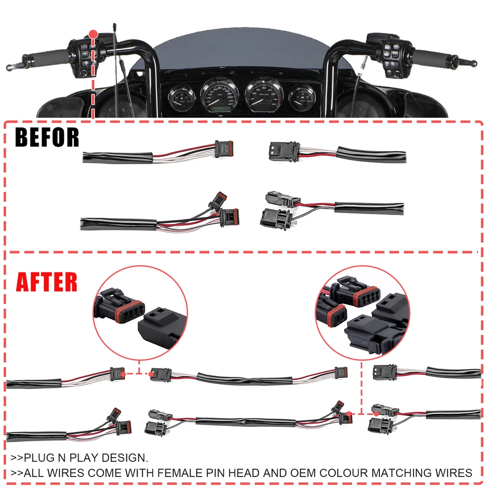 Extensiones de cable de interruptor de manillar Plug & Play de 16" para Harley Dyna FXD 2012-2017 Foto 2 de 4