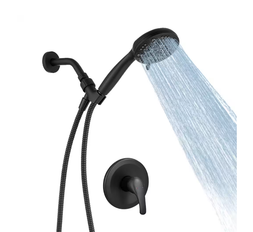 BWE Matte Black Single-Handle 6-Spray Shower Faucet Set 1.8 GPM Trim Kit