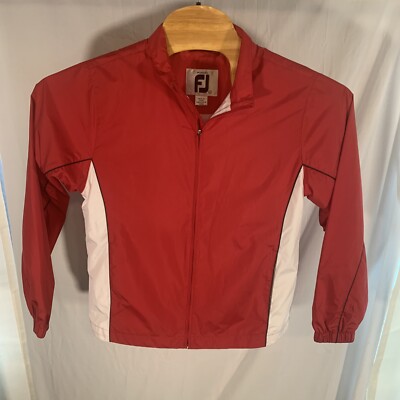 FootJoy FJ Womens M Medium Red  White Full Zip Windshirt Windbreaker Jacket