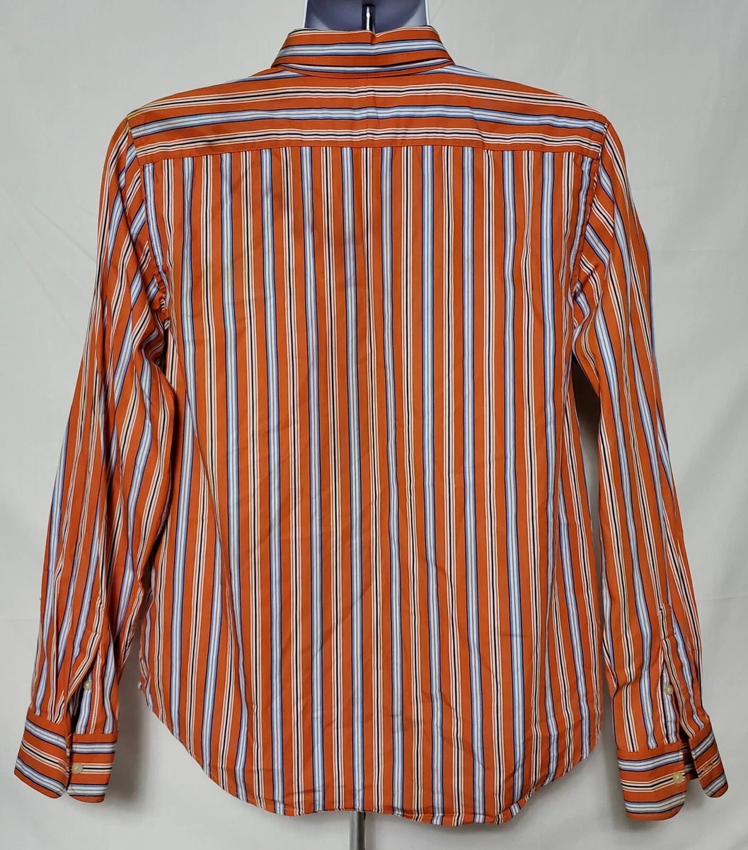 Ralph Lauren Orange Blue White Striped Long Sleeve Button Up Shirt Mens Size L