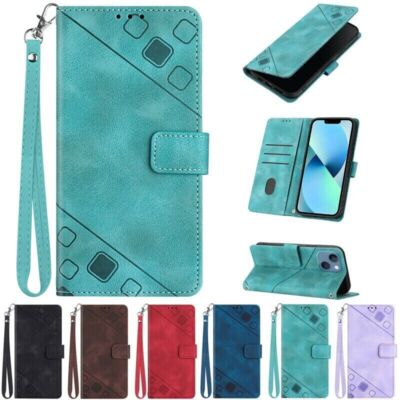 Leather Wallet Strap Phone Case For iPhone 16 15 14 13 12 11 Pro Max XR X 7 8 SE