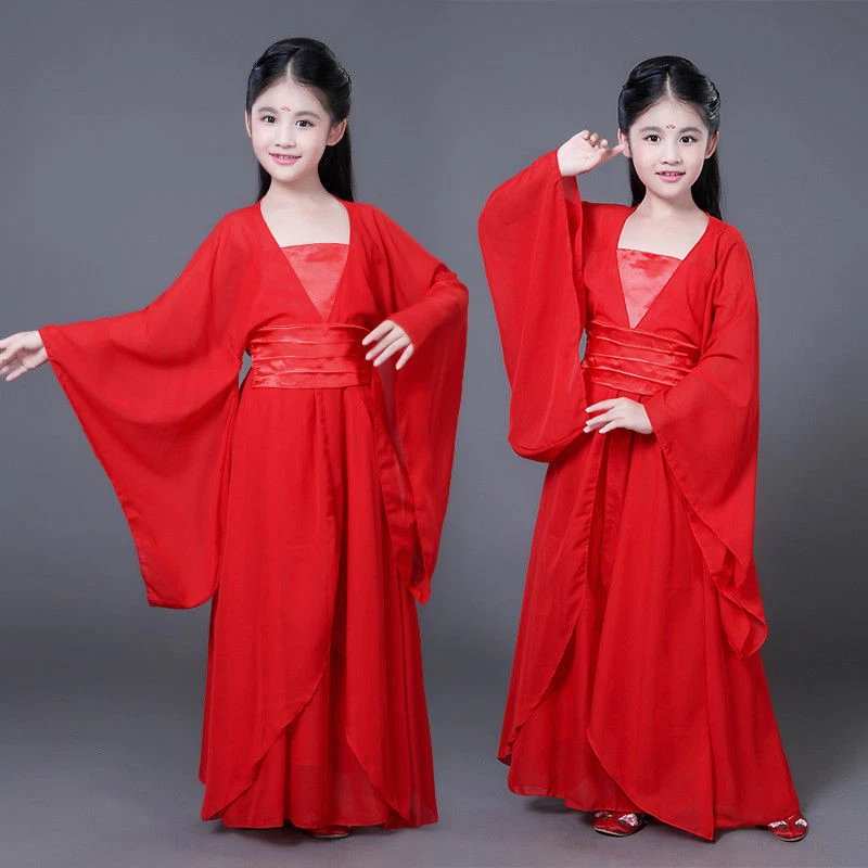 Niñas Vestido Hanfu Antiguo Chino Cítara Ropa Hada Rendimiento Baile Conjunto Foto 4 de 4
