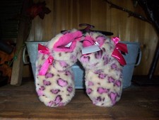 GIRLS LEOPARD PRINT SLIPPERS SIZE SMALL 5-6 COLOR TAN PINK KIDS HOUSE SHOES NEW