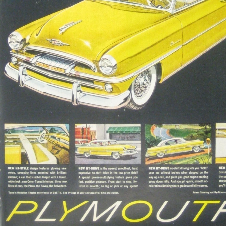 Vintage 1954 Plymouth Car Print Ad Hy-Style Beauty Nova Direção Elétrica - Imagem 2 de 2