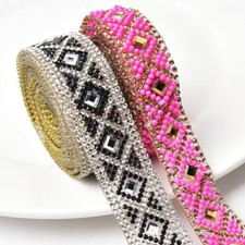 1M Strass Perlé Bordure à Repasser Applique DIY Tissu Chaussures Sac Décor Ruban