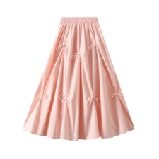 Women Pleated Skirt Bowknot A-line High-waisted Cute Sweet Solid Party Prom Chic