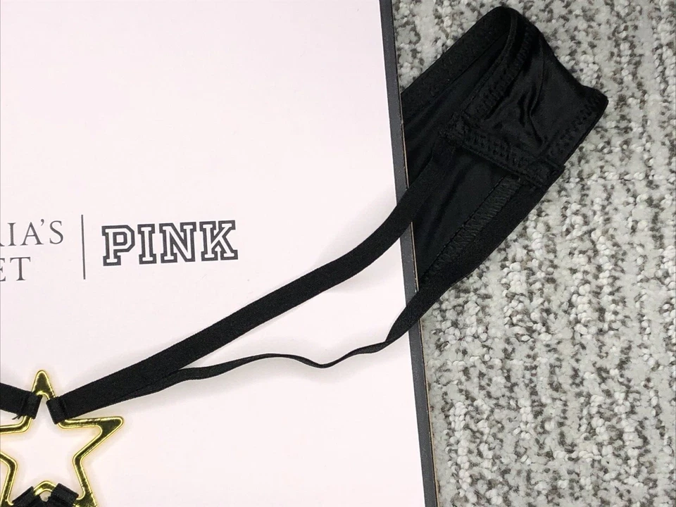 Victoria's Secret Tanga Panty Muy Sexy Nuevo con Etiquetas Pequeño Negro Estampado de Estrellas Tirantes Foto 4 de 4