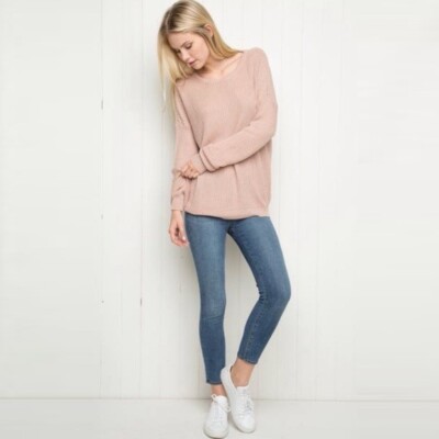 Brandy Melville One Size OS Light Blush Pink Ollie Long Sleeve Sweater  Oversized