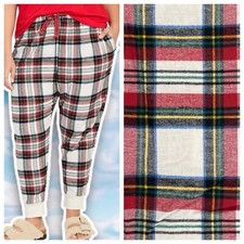 NWT Old Navy Matching Flannel Jogger Pajama Pants White Tartan Plaid Preppy PJs