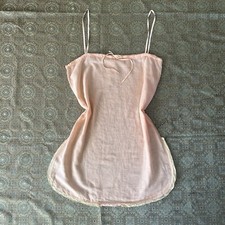 Vintage 1920s 20s Pink Cotton Teddy Slip Step In Lace Tap Shorts Lingerie Bow