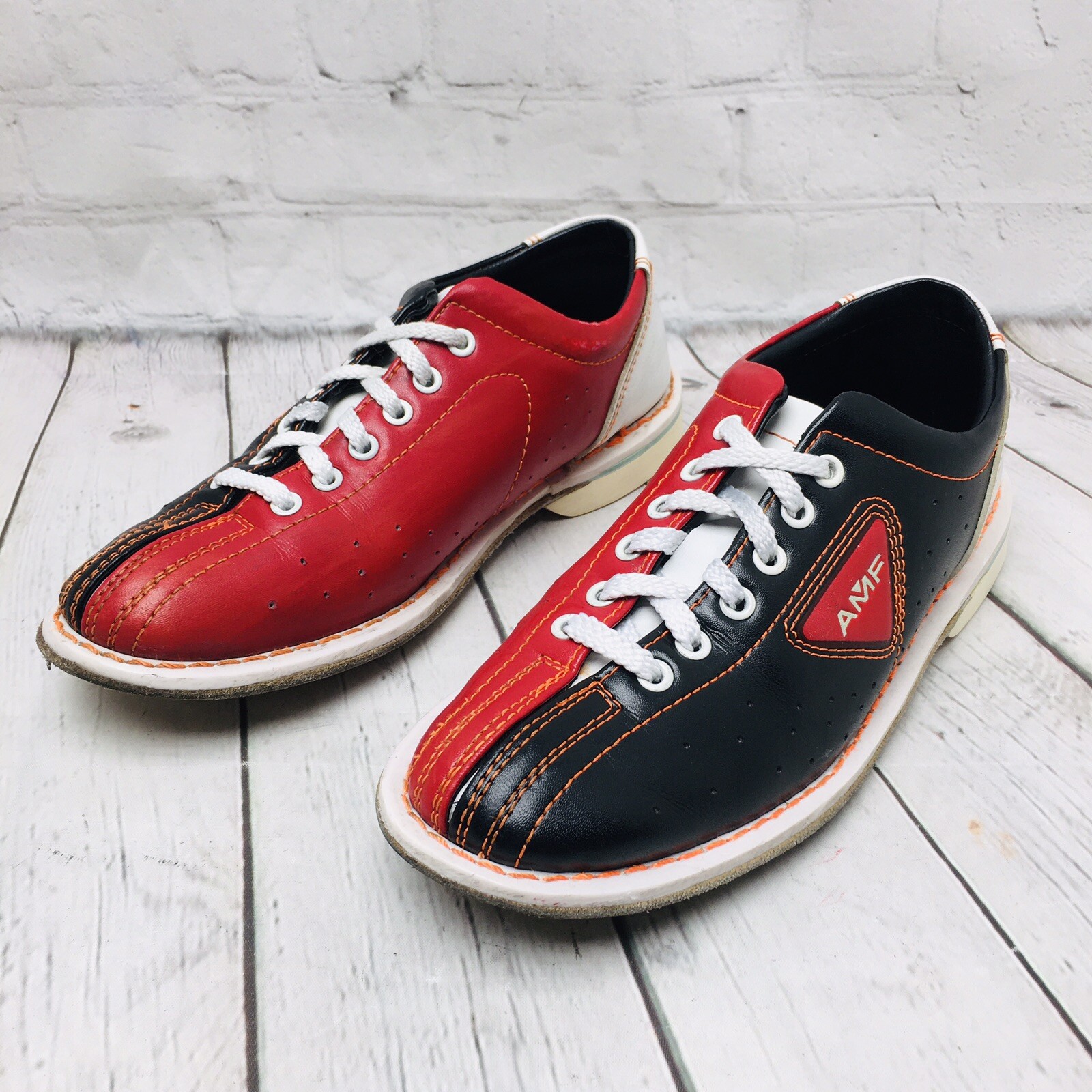 Qubica AMF Bowling Shoes Black Red White Leather Men's 6.5 / Women's 8