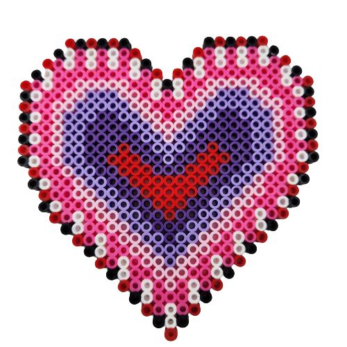 Valentine's Day Perler Bead Art Heart Red Pink Purple Black