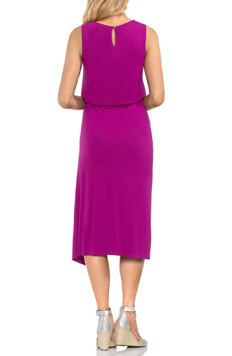 。 Vince Camuto 156919 Women's Ruched Midi Dress Sleeveless Fuchsia