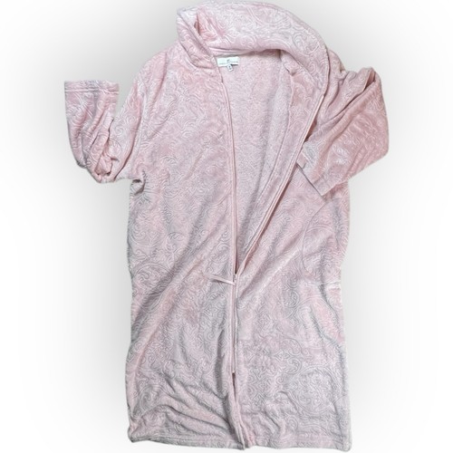 KAREN NEUBURGER XL Fluffy Full Zip Robe Pink Rose Texture Soft Pockets 47” - Picture 4 of 12